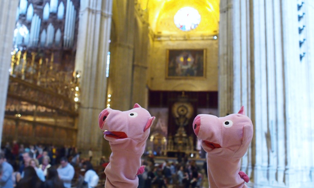 Die Schweine rennen durch die Kathedrale. 