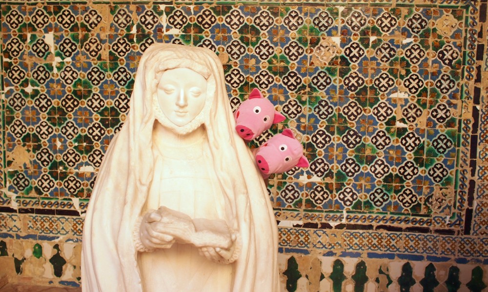 Die Schweine lesen im großen Kartoffel-Ratgeber.